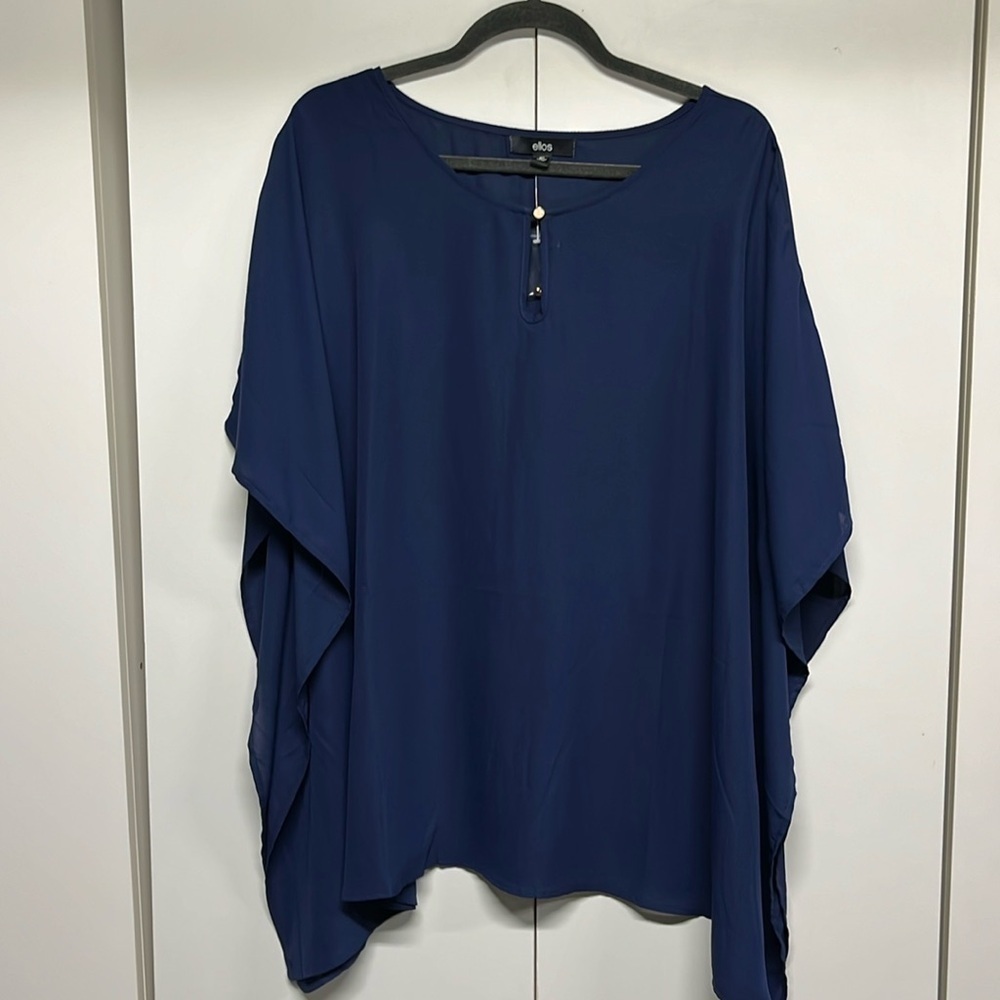 ellos Navy Tunic BlouseTop M /L Batwing Sleeveless Flowy